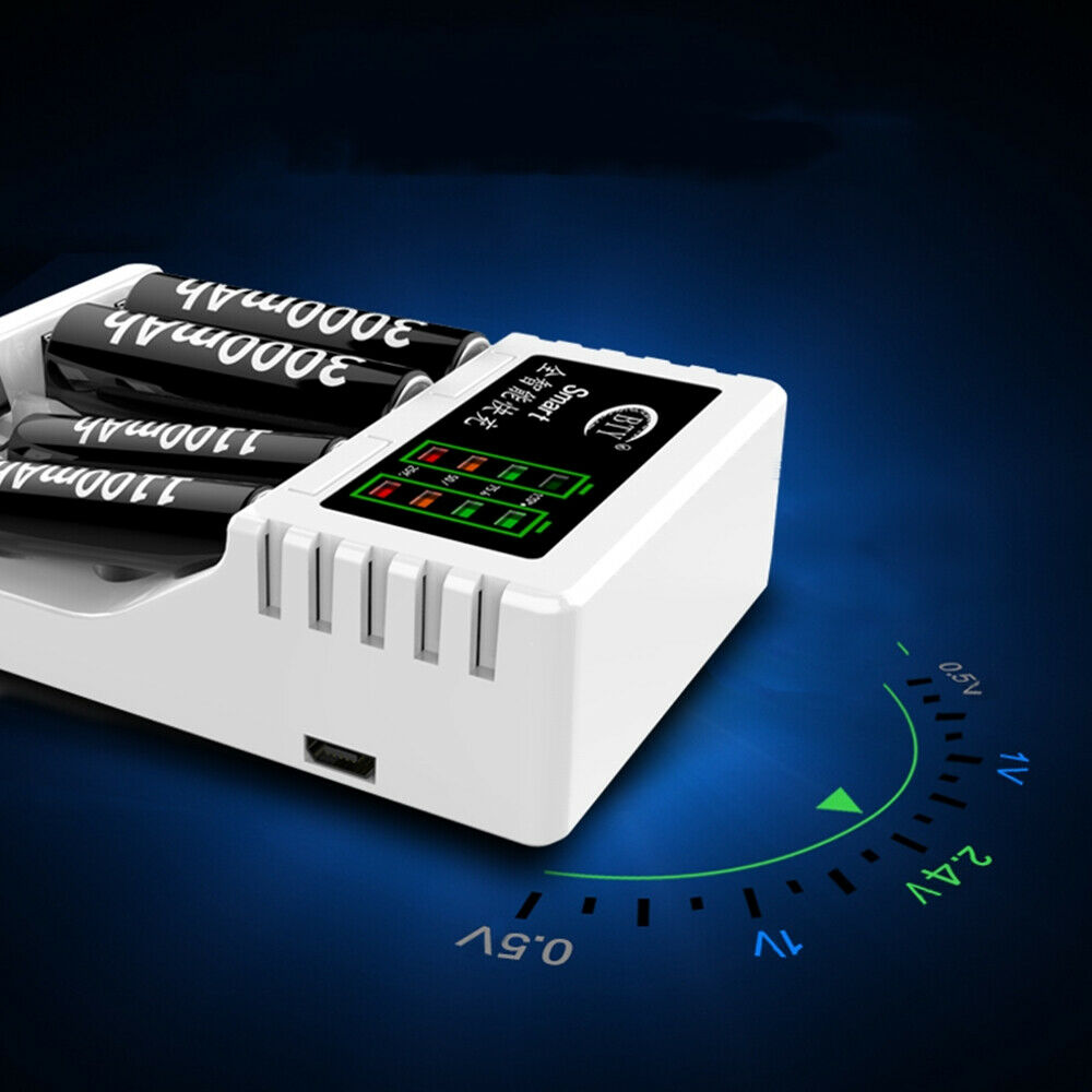 Rechargeable Battery LCD AA AAA 4Slots Charger For NIMH NICD Batteries