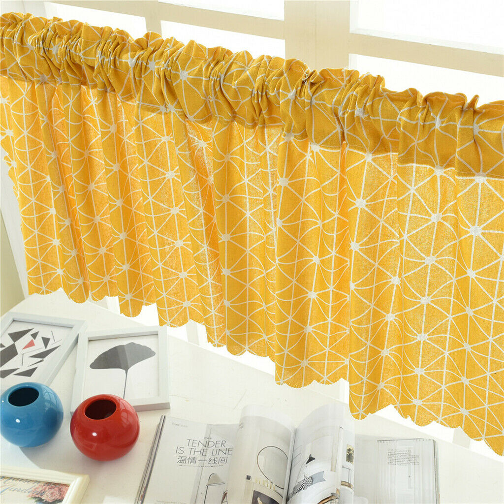 Window Balcony Rod Grid Short Curtain for Home Kitchen Cabinet Panel  Yellow