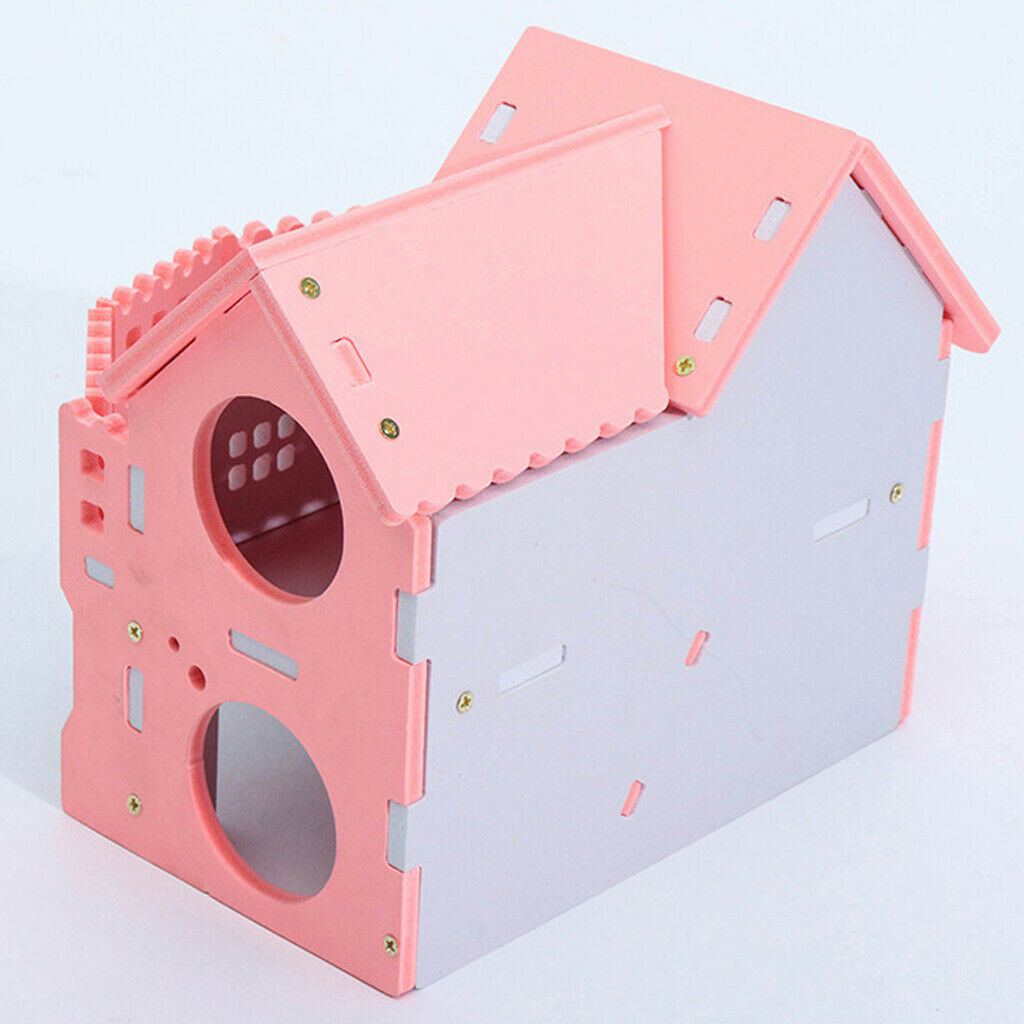 Lovely Double Layers Hamster Wooden Pink Villa Hut Play House Habitat Decor