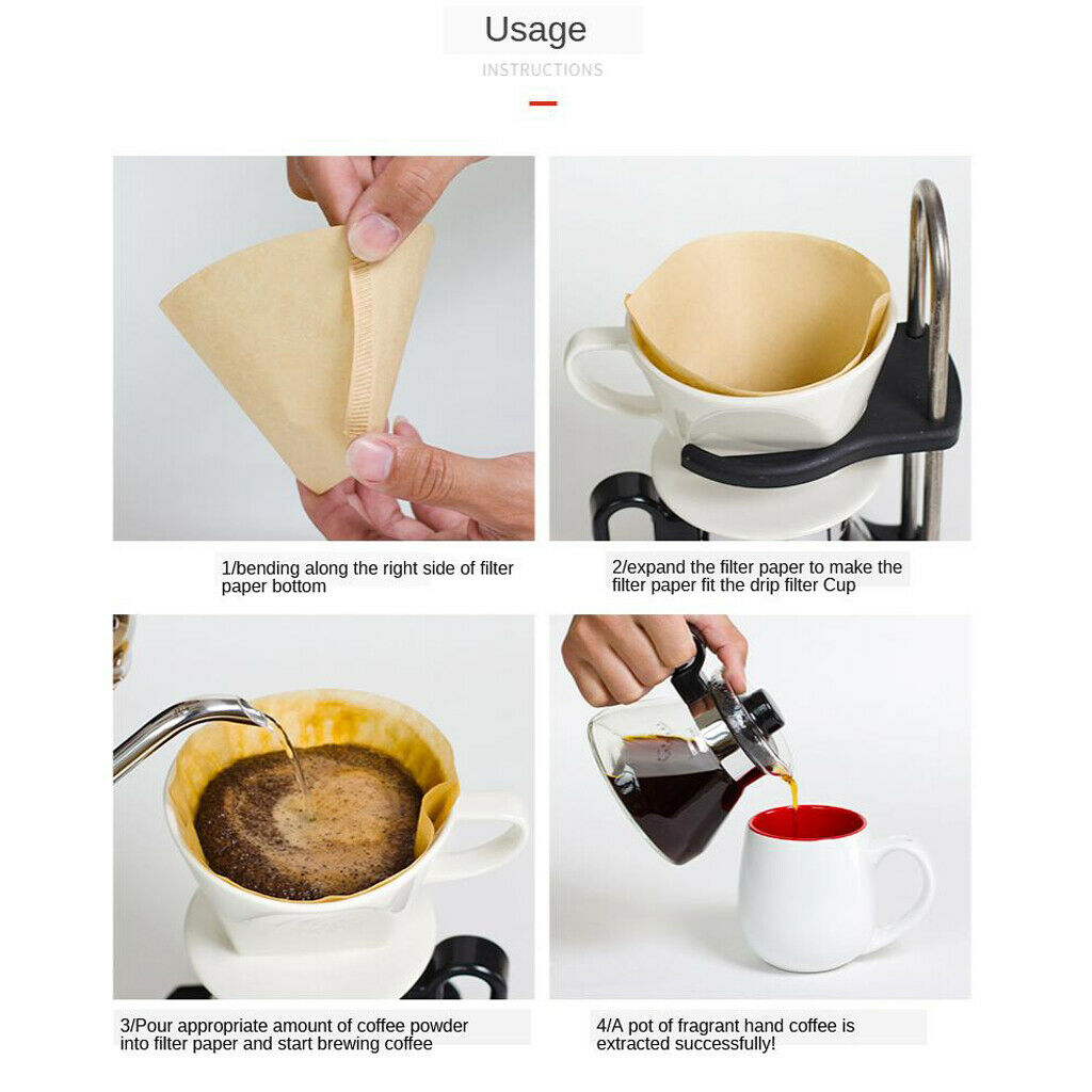 100x Coffee Paper Filters Coffee Dripper Natural Wood Pulp for Home Office