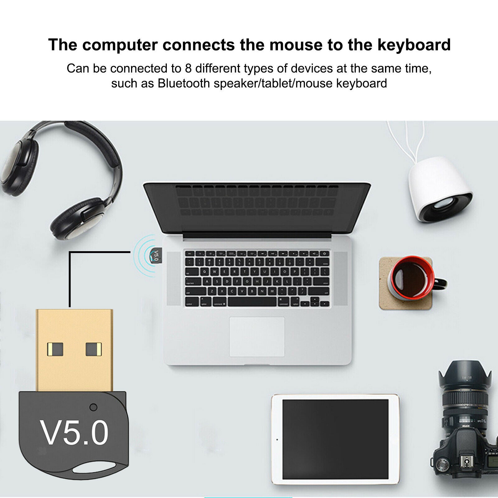 USB Bluetooth 5.0 Adapter for PC Windows 10/8/8.1 Computer Headset Speaker