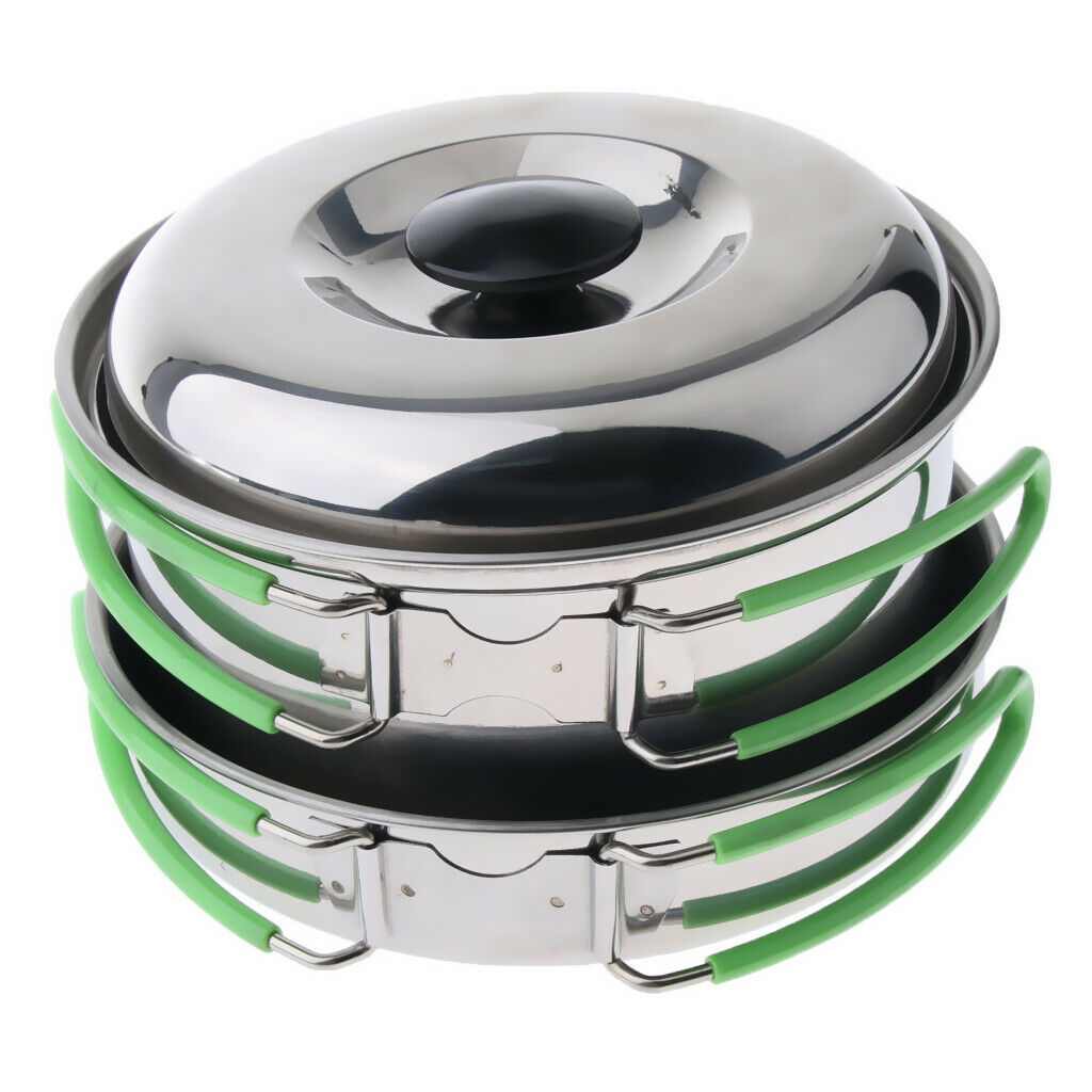 4Pcs Stainless Steel Portable Foldable Camping Hiking Pots Stockpots Utensil