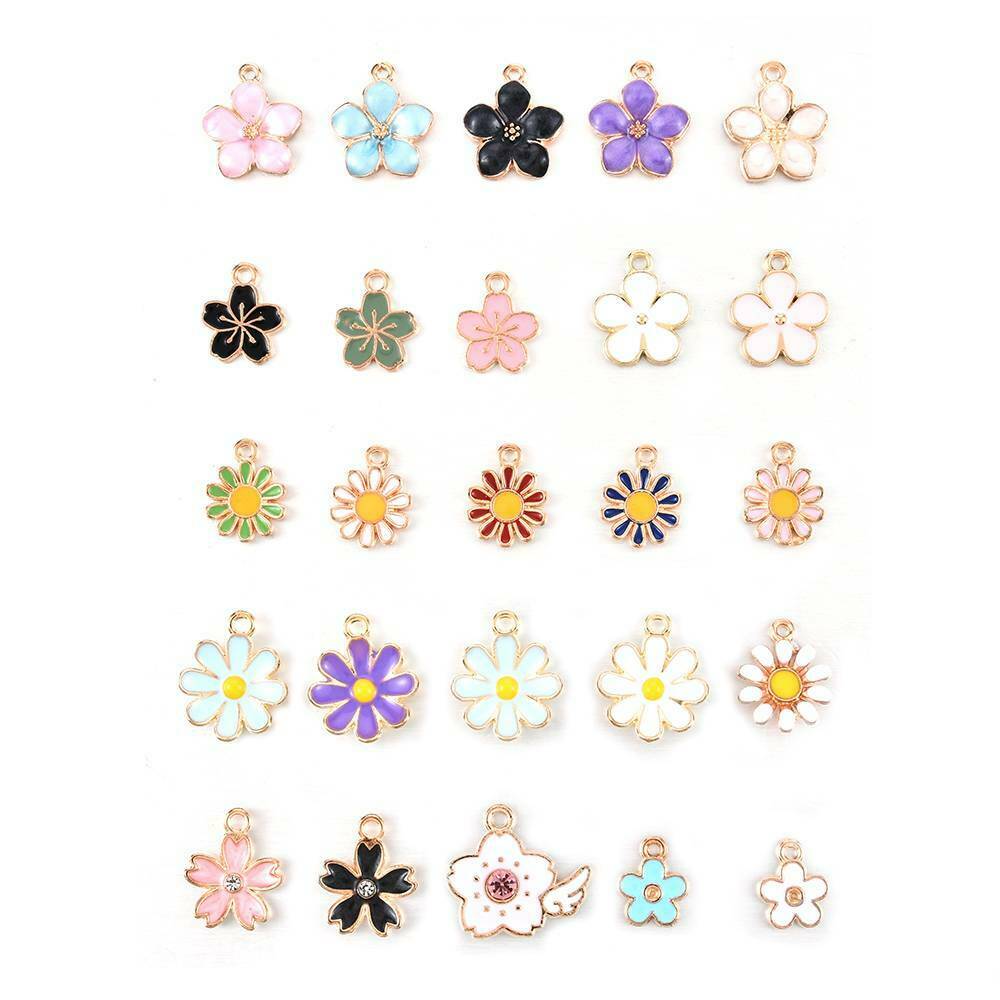 40Pcs Assorted Enamel Daisy Flower Alloy Pendant Charm Jewelry DIY Accessory AU