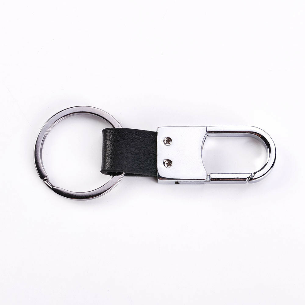 Portable Men Alloy Metal Keychain Black Leather Strap Keyring Key Chain Key Fob