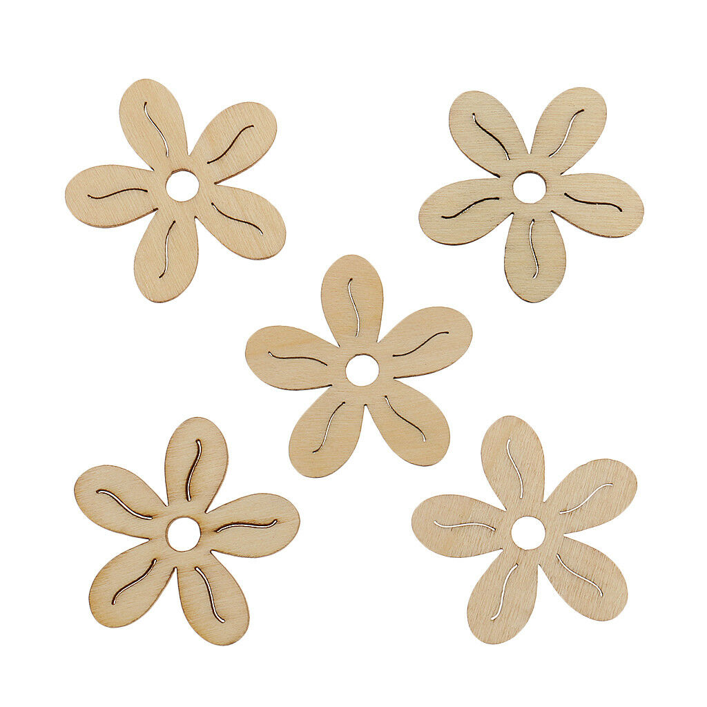 40pcs Unfinished Wooden Flower Embellishments for DIY Kids Wood Craft 35mm