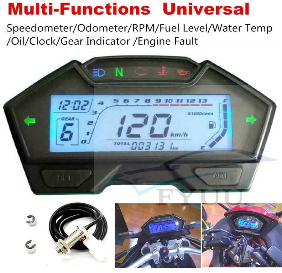 Motorcycle Speedometer Odo RPM Speed Fuel Gauge Kph Mph Water Temp Oil Meter