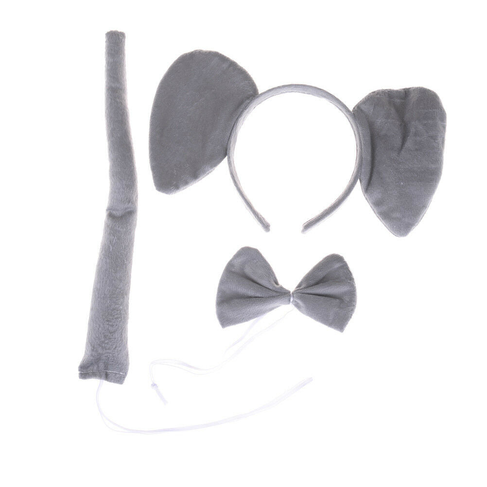 3Pce/set Elephant Animal Zoo Headband Ears Bow Tail Fancy Dress For Kids G.l8