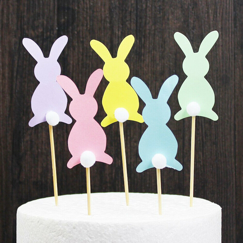 5pcs/set easter bunny eggs trees long ears rabbit cake toppers party suppl.l8