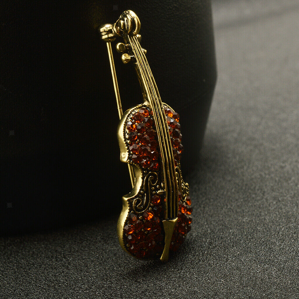 Women Men Retro Crystal Rhinestone Violin Cello Music Instrument Brooch Pin