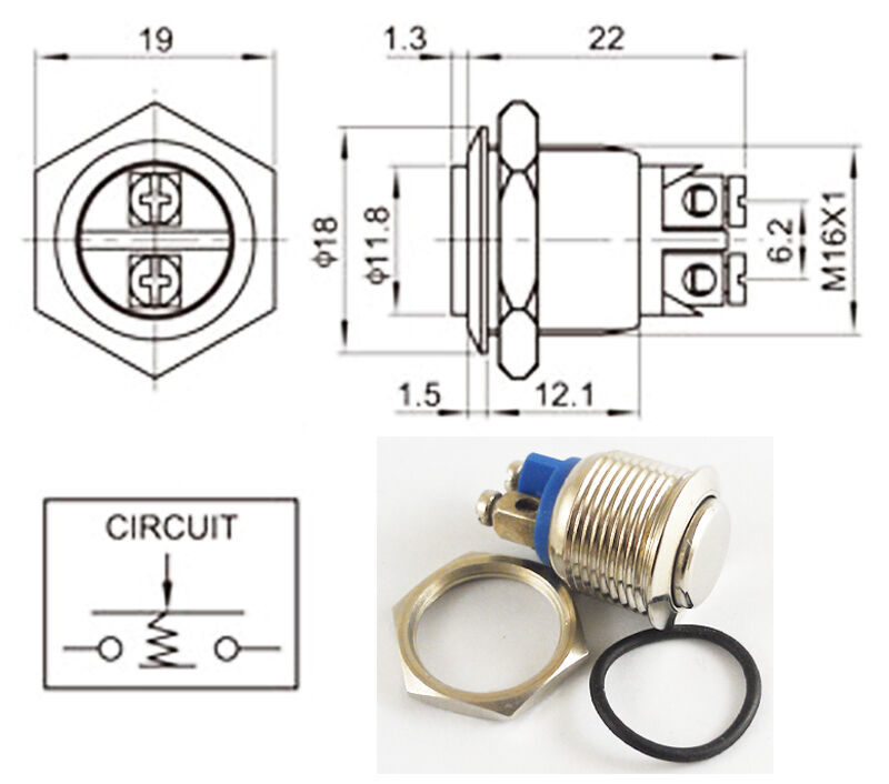 10pcs Metal High Flush Push Button Momentary Horn Waterproof Switch 16mm QN16-A3