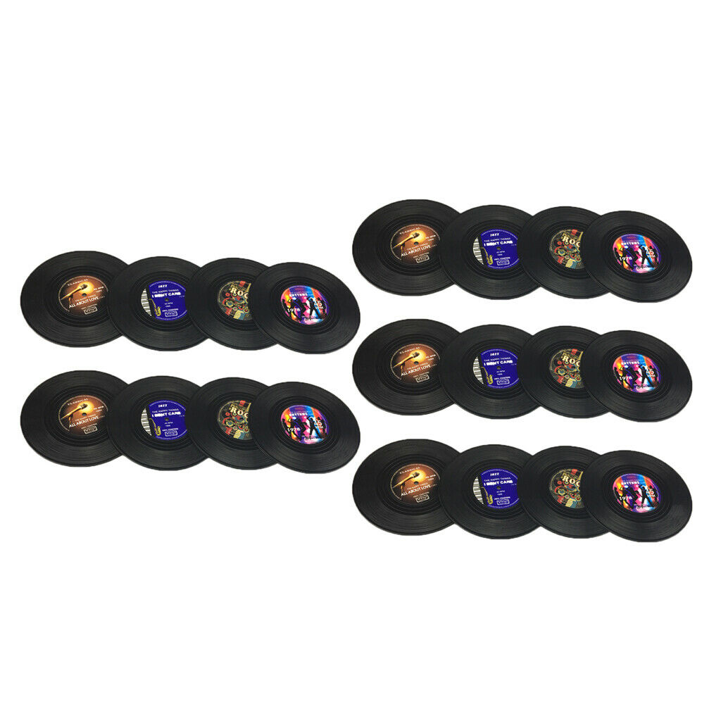 20 Pieces Cup Mat Insulated Silicone Coaster Black Vinyl Record 10cm in Dia