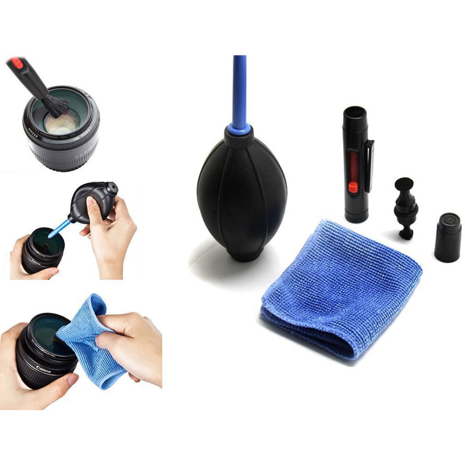 New 3 in 1 Lens Cleaning Cleaner Dust Pen Blower Cloth Kit For DSLR VCR Camera