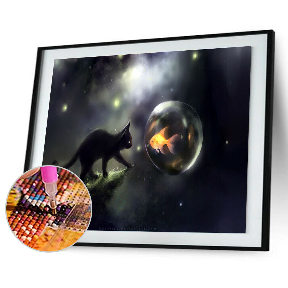 Night Black Cat 5D Diamond DIY Painting Craft Kit Home Decor  @