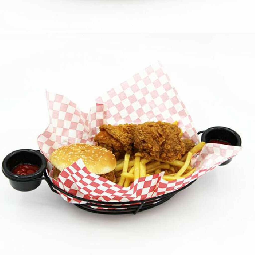 Stainless Steel French Fries Chips Appetizer Serving Basket w/ Sauce Holder