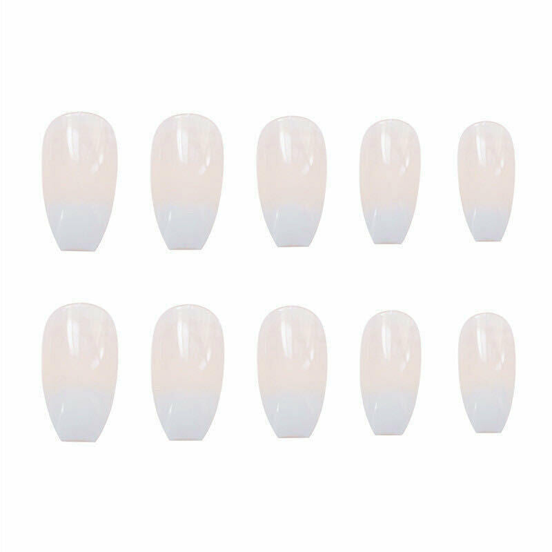 White Gradient French False Glue Nails Art Acrylic Full Cover Tips Manicure Kt
