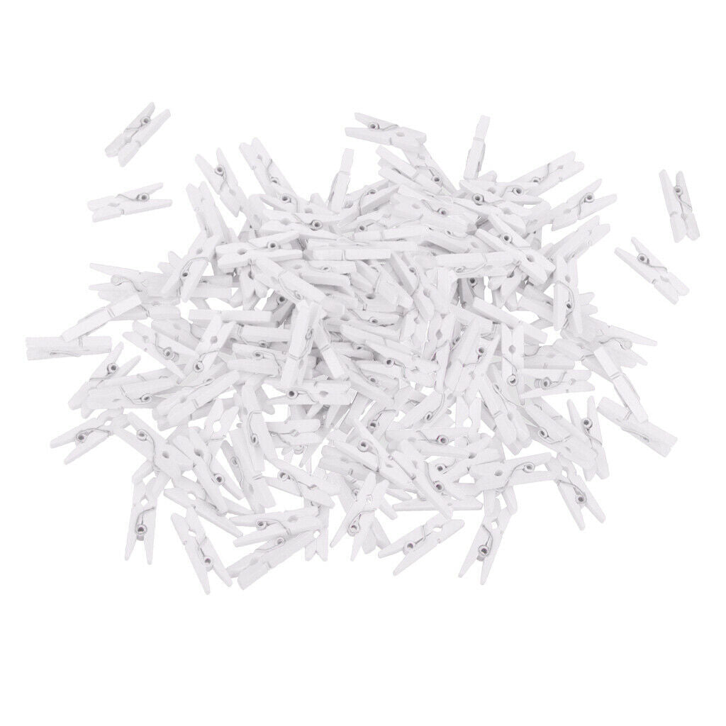 100Pieces White Mini Wooden Clips Clothes Photo Paper Peg Clothespin Craft Clips