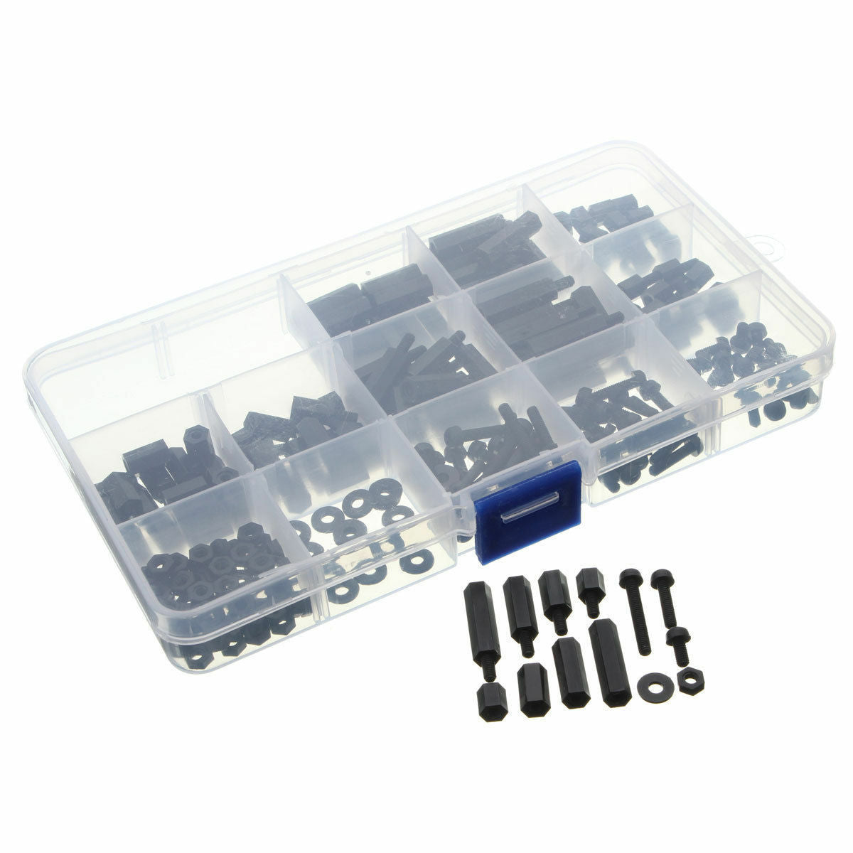260PCS Assorted M3 Nylon Hex Black M-F Plastic Spacer Set Screw Nut Box Pack