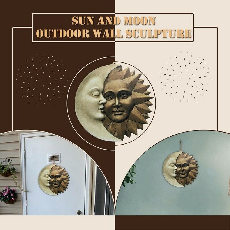 Sun and Moon Wall Sculpture Celestial Icons of Astronomy Garden Decor OutdooW8C3