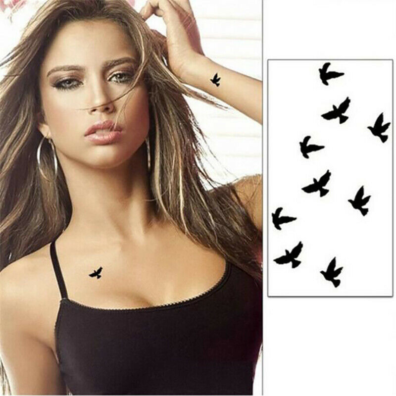 10Pcs/Set Unisex Waterproof Black Bird Shape Disposable Temporary Tattoo StiFCA