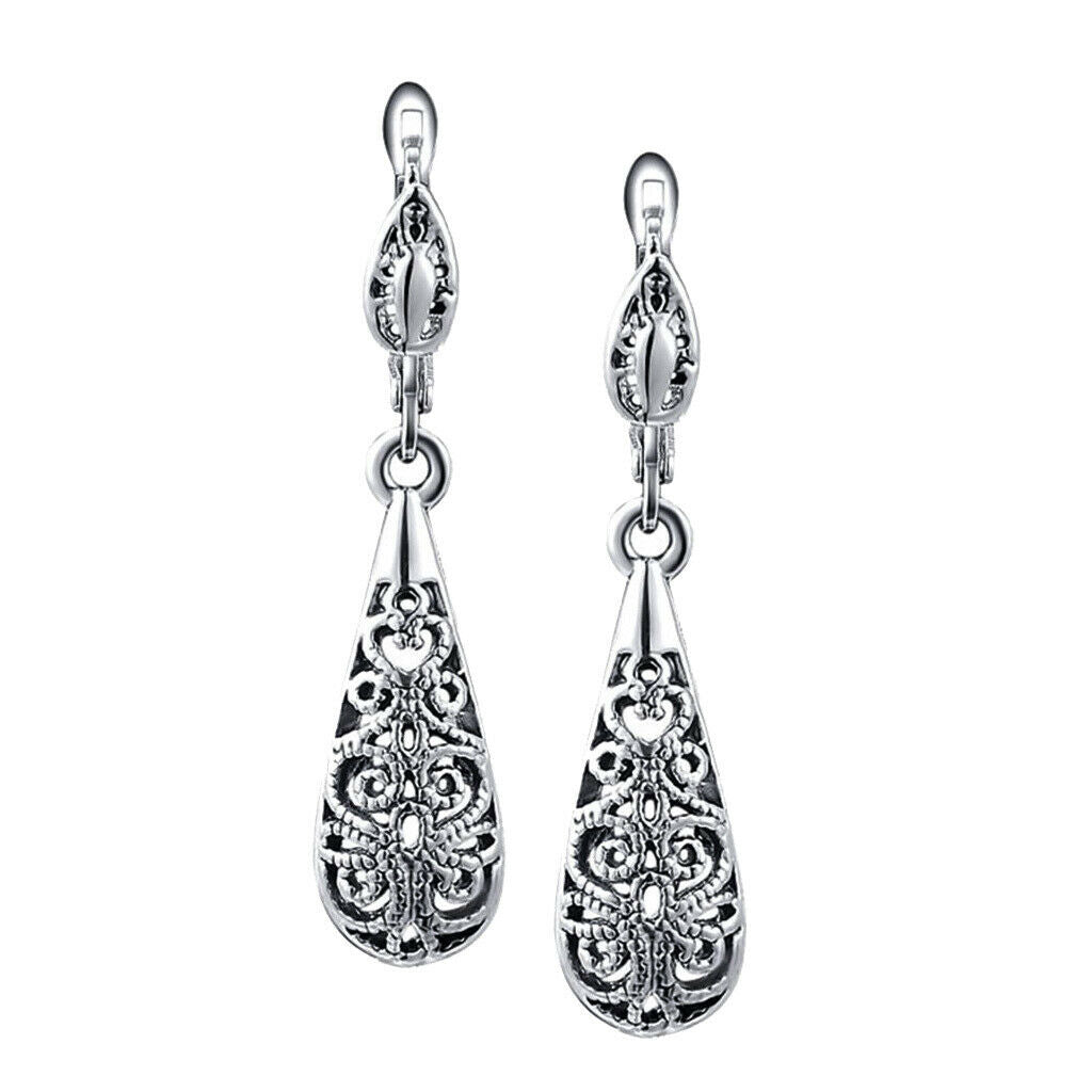 Fashion Womens Long Water Drop Crystal CZ Dangle Stud Earrings Jewelry Gift -