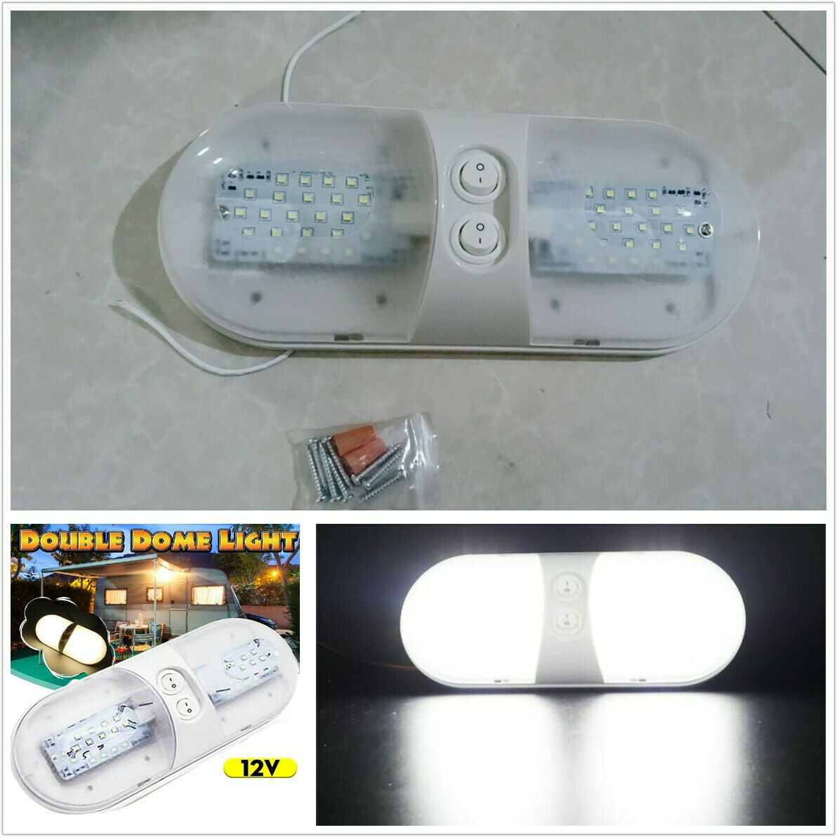Double Dome Light 12V 48 LED Interior Roof Ceiling Reading For RV Camper Trailer