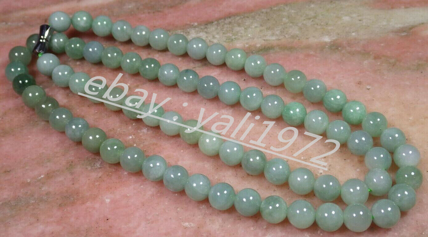 1pcs Natural 7-8mm Green A JADE Jadeite Bead Round Beads Necklace 21"