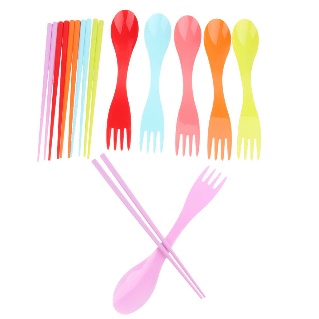 12Pcs Outdoor Portable Tableware Set Plastic Fork Spoon Chopsticks, Food Grade