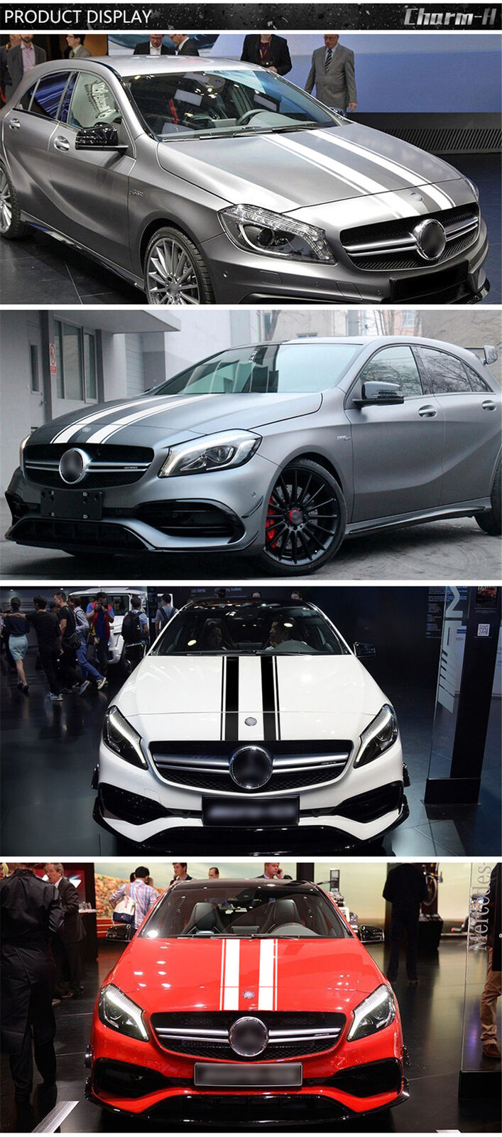 1 Set Double Line Stripes Car Front Hood Black Simple 150cm Vinyl DIY Modified