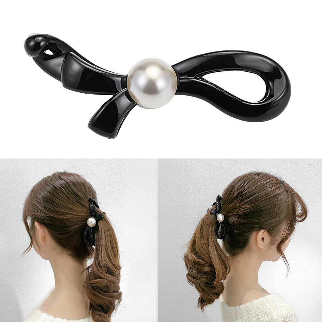 Women's Pearls Banana Hair Clip Classic Barrette Hair Grip Ponytail Holder