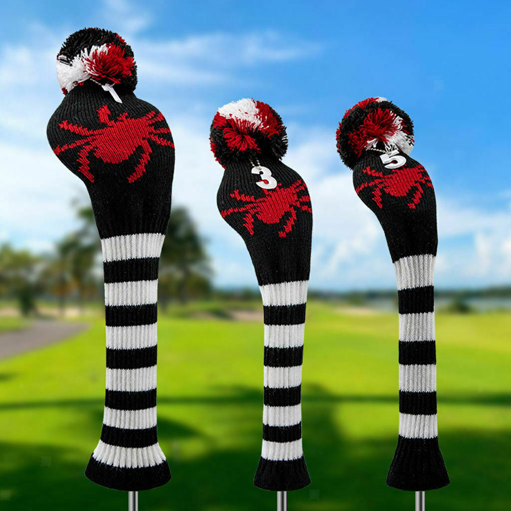 3x Pom-pom Golf Club Head Cover Wood Putters Knitting Headcover with No.Tag