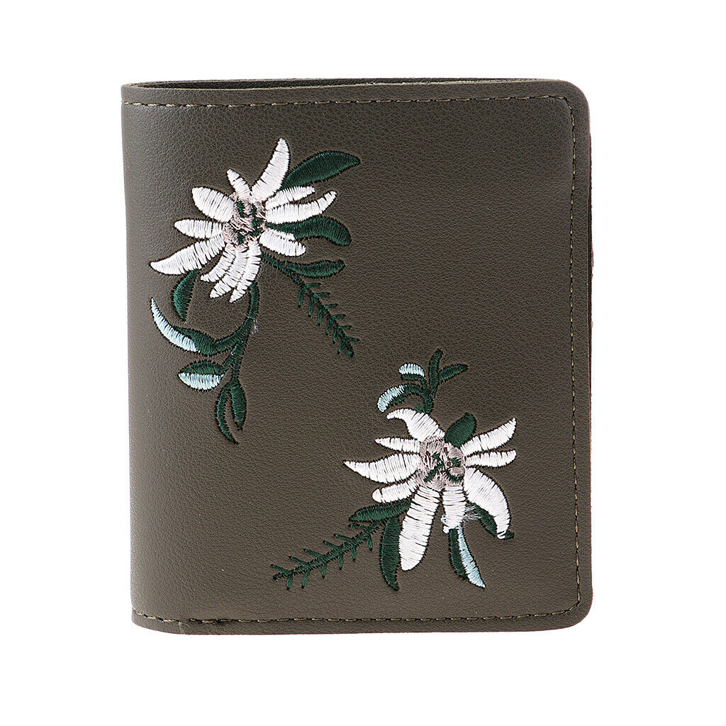 Women Girls Retro Embroidery Wallet Coin Card Holder Purse Bag Deep Green