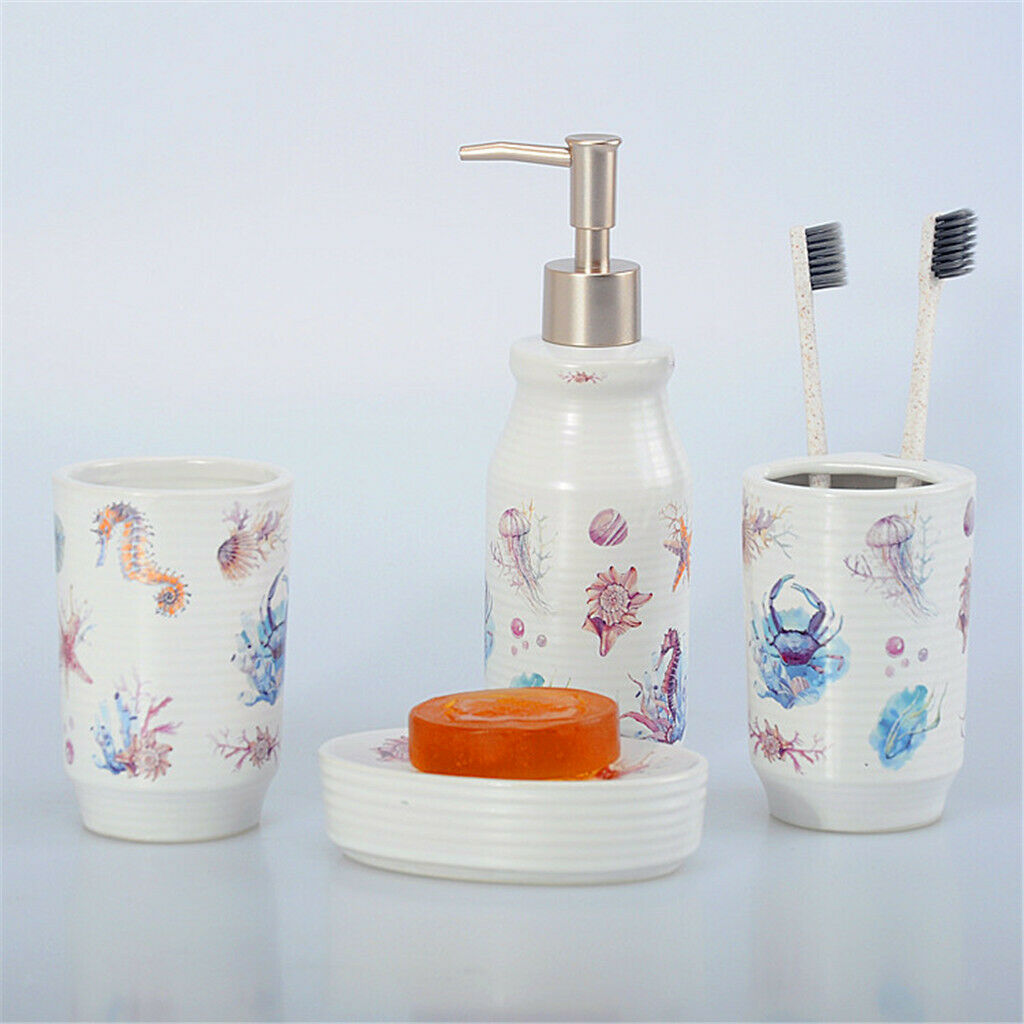 4 Pieces Bathroom Accessory Toothbrush Holder Undersea World Decor Gift