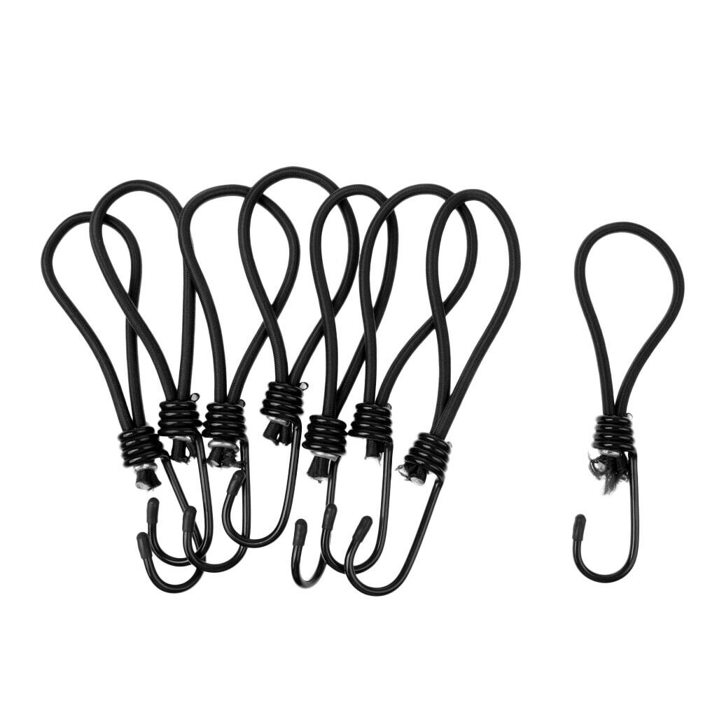 8 Pieces Bungee Hook Tie - Tarpaulin Bungee Stretch Cord Straps Black