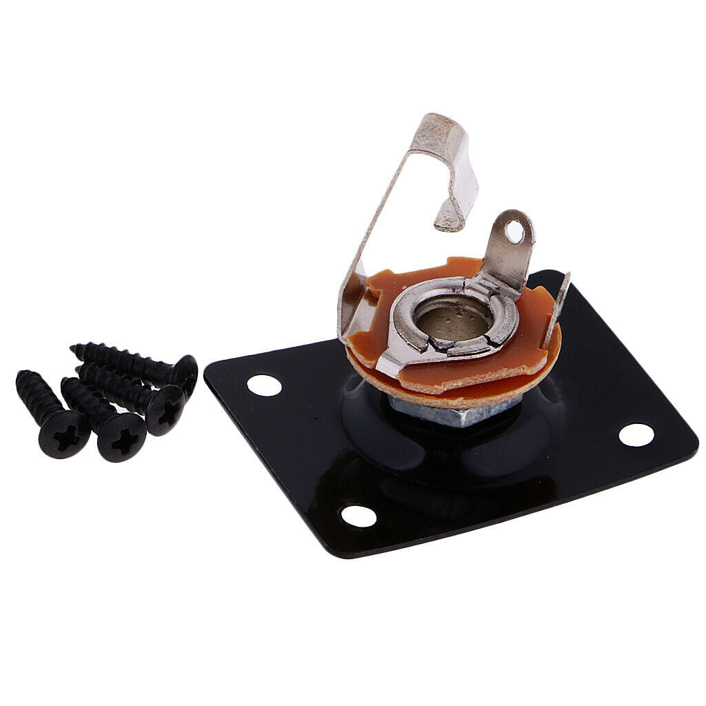Rectangle Output Input Jack Plate Socket Plug for Electric Guitar Bass Black