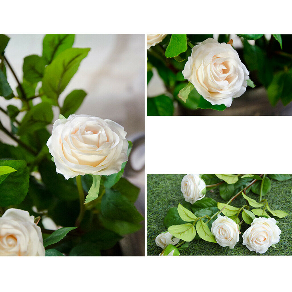 4x Bridal Bouquet Silk Rose Wedding Flower Favors Decor House Flowers White