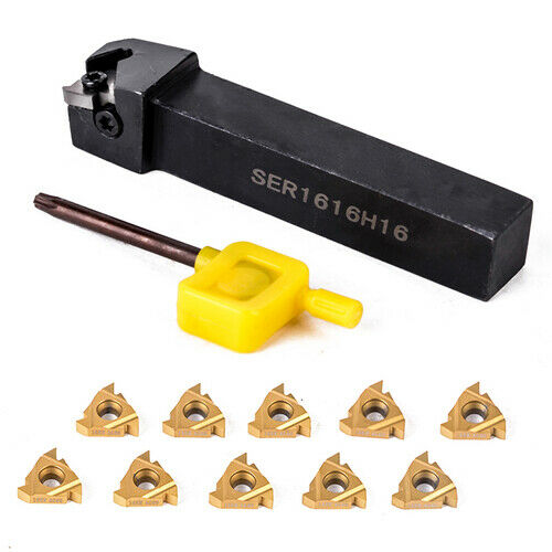 10 Pcs 16Er Ag60 Insert Ser1616H16 Lathe Thread Turning Tool Holder + Wrench