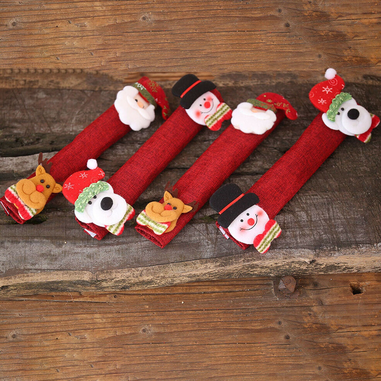 4pcs Fridge Microwave Door Handle Cover Protective Snowman Christmas Home Decor