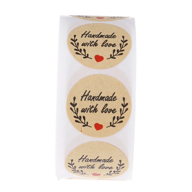 500pcs Round Kraft Handmade With Love Thank you Stickers Seals Party Deco.l8