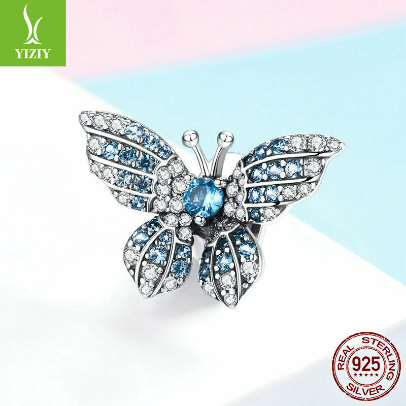 Women Authentic 925 Sterling Silve CZ Butterfly Charm Bead Fit Bracelet&Necklace