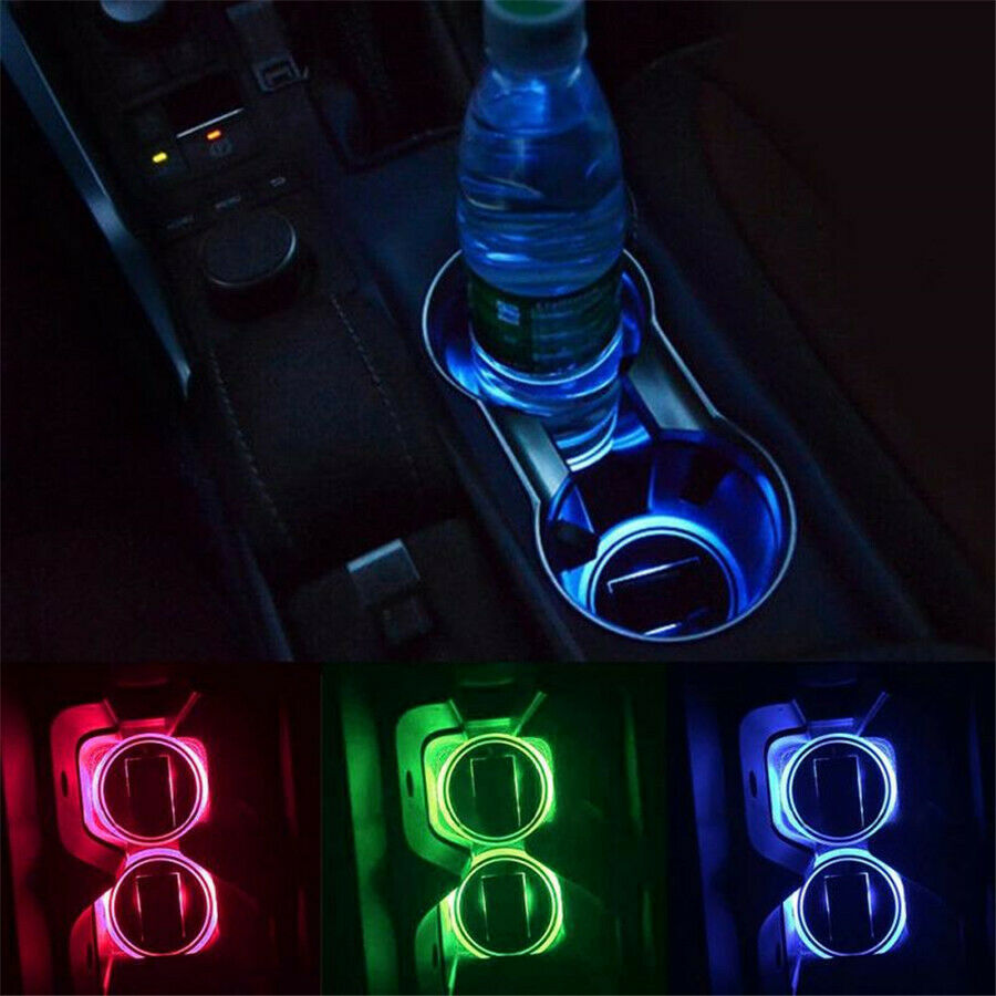 Car Solar Cup Holder Bottom Pad LED Light 7 Colorful Solar charging Decoration