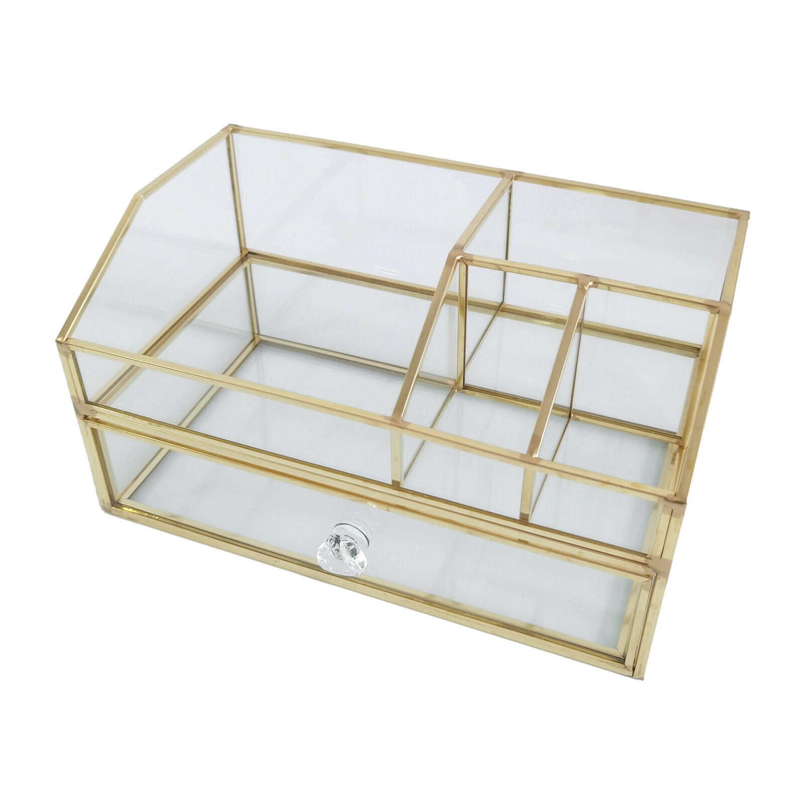 Clear Glass Jewelry Organizer Box - Golden Metal Keepsake Box Jewelry Organizer