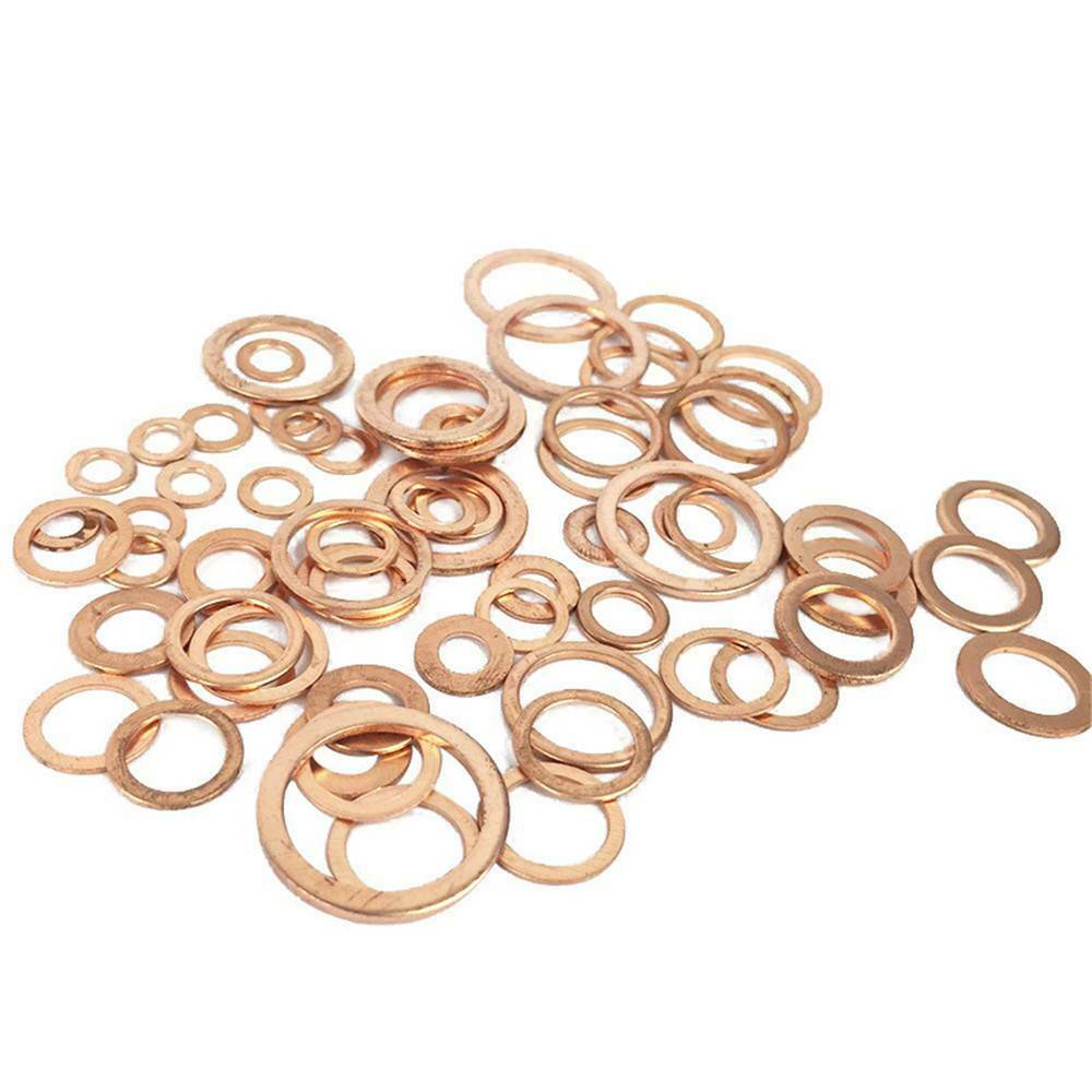 15 Sizes 150Pcs Kit Assorted Solid Copper Crush Washers Seal Flat Ring w/ Case