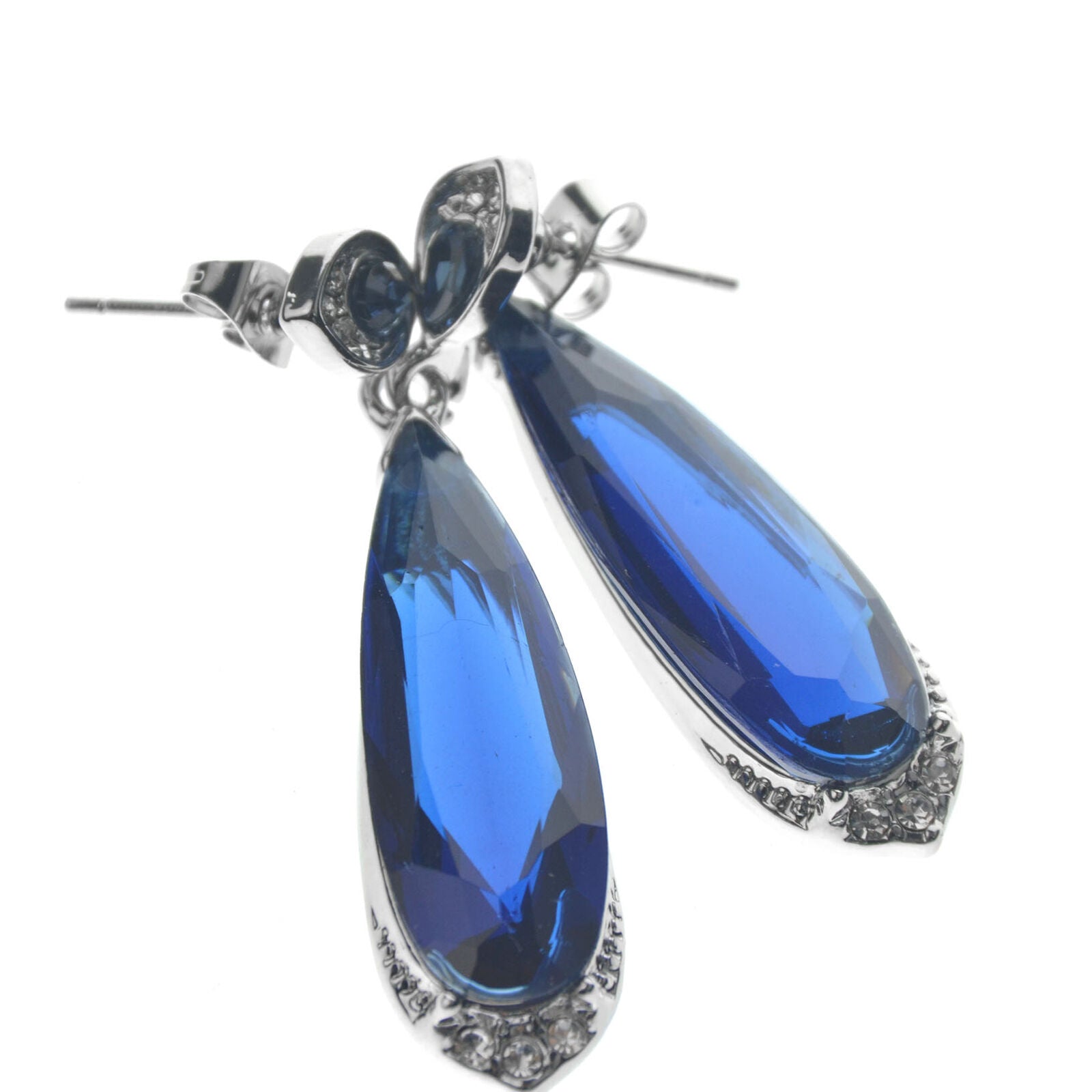 Women 925 Sliver Sapphire Ear Stud Drop Dangle Earrings Wedding Bridal Jewelry