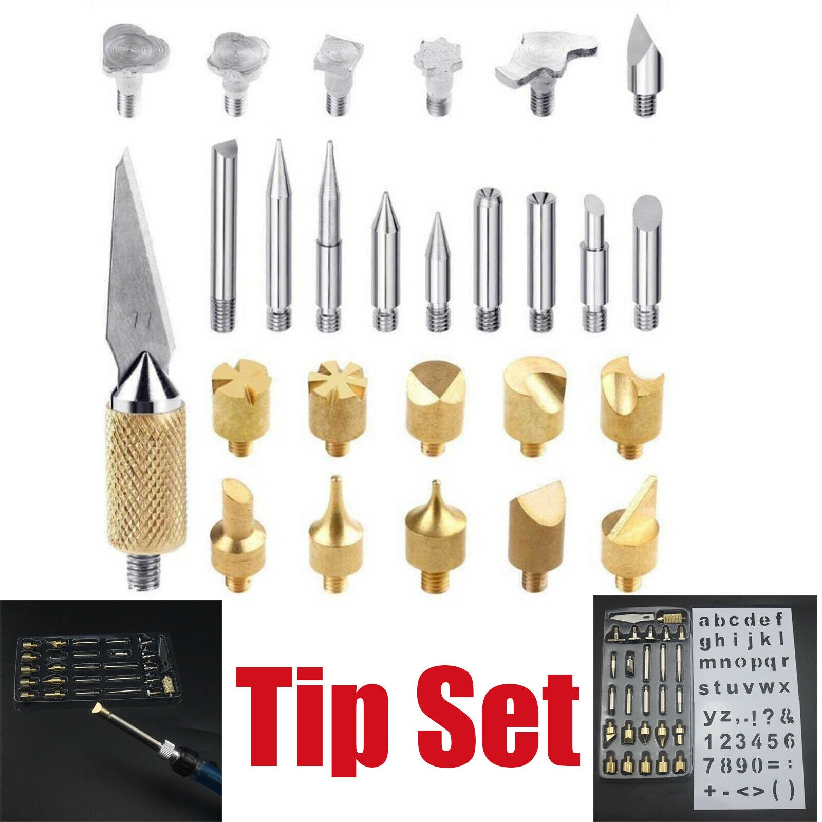 28x Metal Wood Burning Pen Tips Stencil Set Soldering Iron Carving Embossing Kit