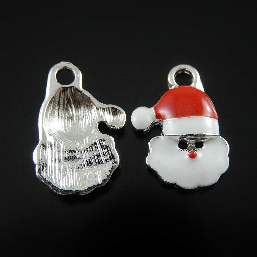 10pcs Alloy Enamel Single Side Santa Claus Charms For Necklace Pendant DIY Gifts