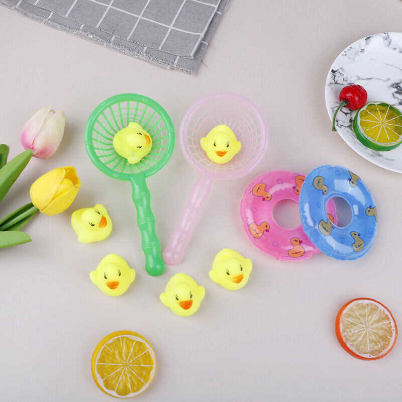 5 Pcs/Set Mini Baby Children Bath Toys Cute Rubber Duck Fishing Net Showe.l8