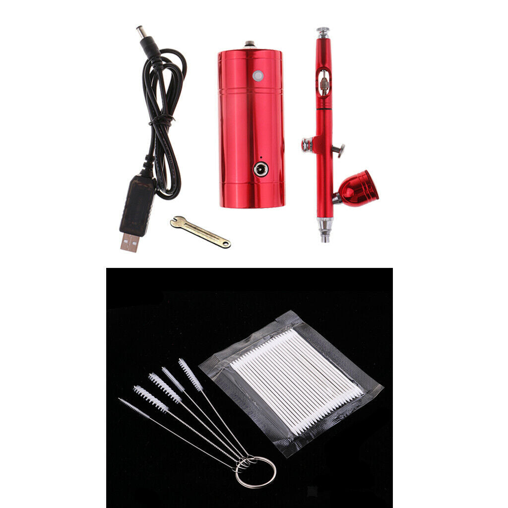 Dual-Action 0.3mm Gravity Feed Airbrush Compressor Kit USB Charge Battery Set