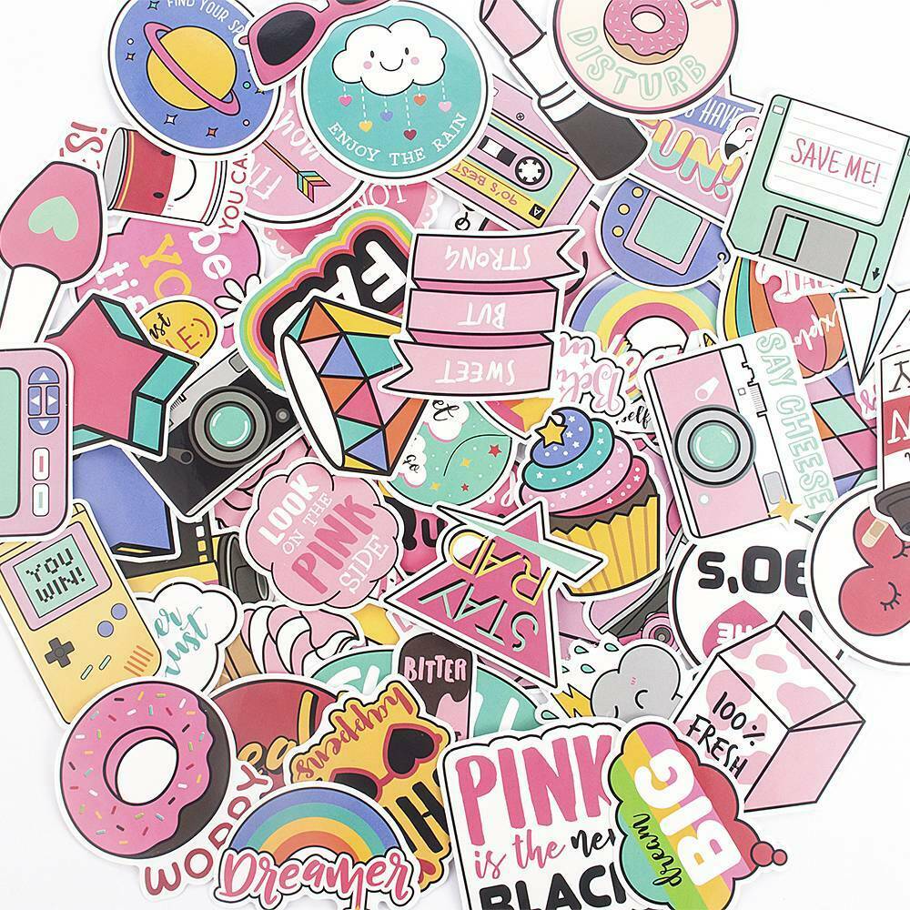 60Pcs/lot Anime Cute Pink Stickers Decals Skateboard Car Laptop Luggage Vinyls