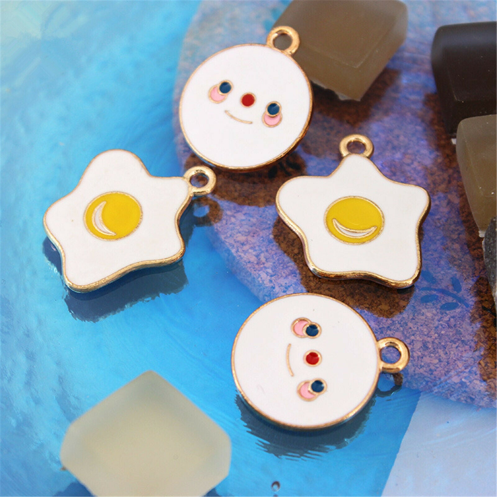 10PCS Enamel Plated Mixed Style Cartoon Fried Eggs Charms Pendant for DIY Making