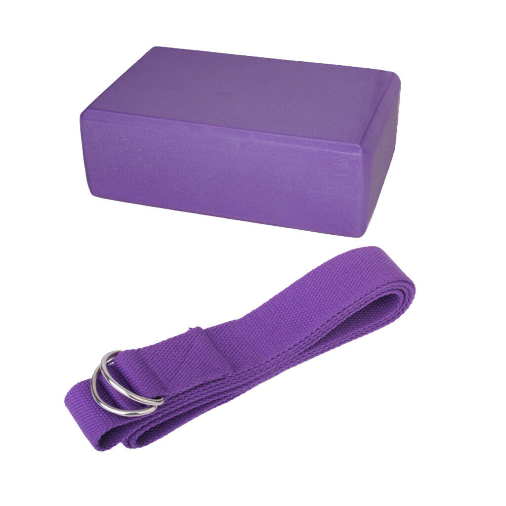 Long Yoga Stretch Strap Training Belt + Block Brick Foam For Fitness Pilate